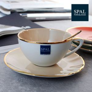 스팔 도자기 찻잔 티 글라스 모카 브라운 골드 금색 그릇2인세트