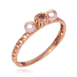 [비앤비골드] 14K 큐빅 플라워 퍼플진주 체인 반지 SRS38365