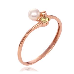[비앤비골드] 14K 사선 진주볼 페리도트 반지 SRS38366