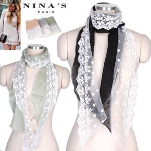 면마 도트꽃쉬폰레이스 롱스카프(9SS054)