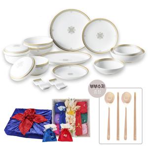 [한국도자기][예단포장] 연리지 생활반상기 예단세트 16p (티타늄부부수저 증정)