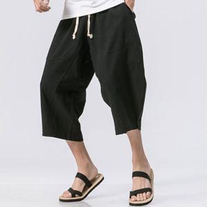 린넨 와이드 7부 반바지 여름 칠부 밴딩 팬츠 WI011PN