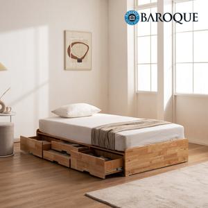 바로크가구 브란트 헤드리스 4단 빅수납 원목침대 SS_매트제외