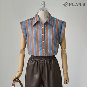 [한정/특가][플랜비] 스트라이프 셔링 슬리브리스 블라우스_P2307BL093C