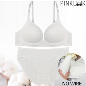 [핑크룩] 코튼멜지 면스판 노와이어 브라팬티2종SET/화이트