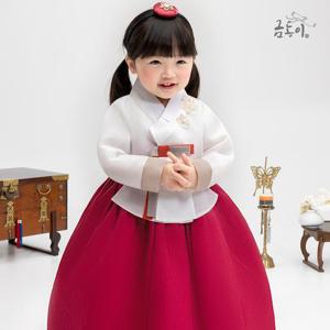 [금동이한복]여빨강투톤고름 아동한복 여아한복