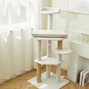펫토리아 GP 4단 양털 플랫폼 고양이 대형 캣타워 142cm 베이지
