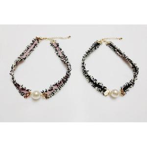 핸드메이드 유니크 트위드 진주 초커목걸이