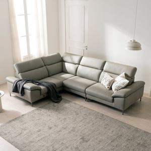 [다우닝] 아지오 5인코너 헤드레스트 전체 통가죽 소파+스툴