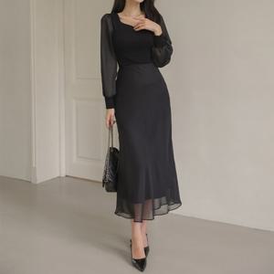 오드 SKO223 여리여리 쉬폰 머메이드 롱 스커트