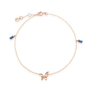 [비앤비골드] 14K 탄생석 사파이어 나비 큐빅 발찌 SCA38275