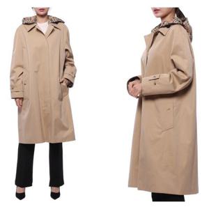 [버버리]23FW 여성 체크 후드 개버딘 카 코트 (8072677 HONEY 23