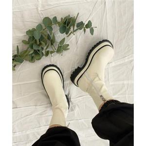 [더블디] RJ-am1905 여성 통굽 미들 워커 지퍼 가죽 부츠