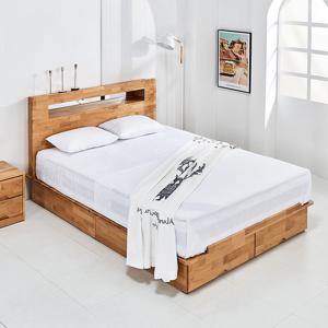 루스 더블킹 1700 하단 수납형 LED 침대 엘다 원목 프레임 (착불