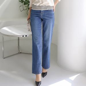 [바네사빈] S~3XL)스판 데님 세미와이드 팬츠 허리밴딩 청바지 v00475