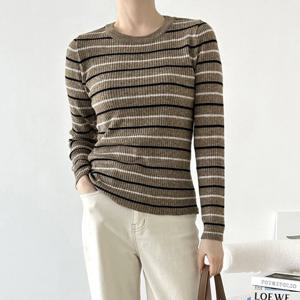 코코 라운드 골지 단가라 슬림 니트 티 21DS-WKN-2751-브라운