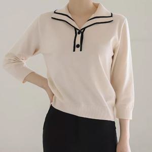 [바네사빈] 비스코스 7부 배색 카라니트 v00500