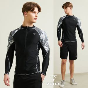 제테스 남성 마블 긴팔 집업 래쉬가드  M_3A883