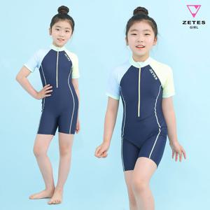 제테스 여아동 올인원 집업 반팔 3부 수영복 레몬스카이 G_2i061