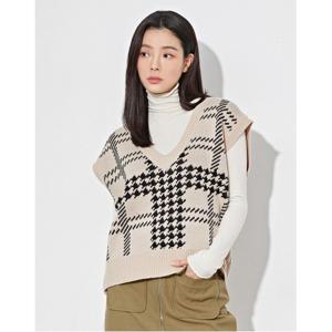 루즈핏 브이넥 하운드투스 체크 니트 베스트 (WIACVT017)