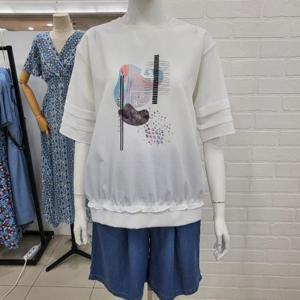 해리앤 DP01 캉캉 소매 프린트 반팔 티셔츠 HOSP7506