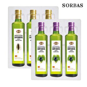 소르바스 (스티로폼포장) 포도씨유500ml 3병 해바라기유500ml 3병