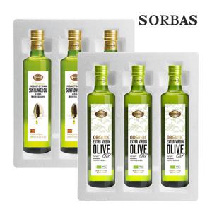 소르바스 (스티로폼포장) 유기농올리브오일 500ml 3병 해바라기유 500ml 3병