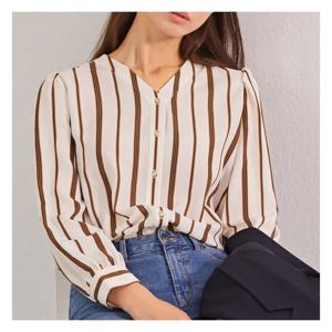 [미쏘][미쏘]V넥 스트라이프 블라우스(MIWBLA911B).