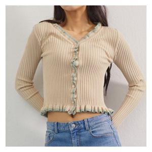 [미쏘][미쏘]V넥 끝단 프릴 포인트 가디건(MIWCKA934T).