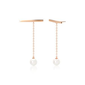 [비앤비골드] 14K 커브스틱 드롭 체인 진주 침귀걸이 한쌍 MTE39558