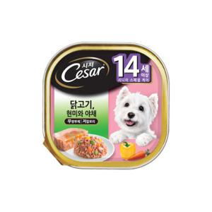 시저 14세이상 닭고기 현미와 야채 100gX24개/애견간식/애견캔