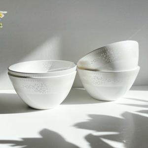 [한국도자기]본차이나 레이스 4인 면기 세트 4p 면그릇 우동기 라면기