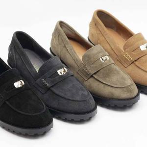 [더힐슈즈] 세무 가죽 코인 페니 여성여자 플랫 로퍼 단화 3.7cm