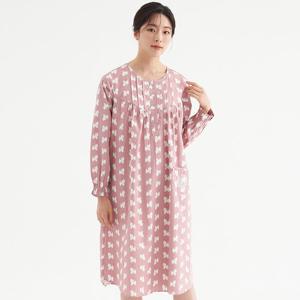 메이플라워 마이펫핑크 여성 순면 긴팔 빅사이즈 잠옷 원피스