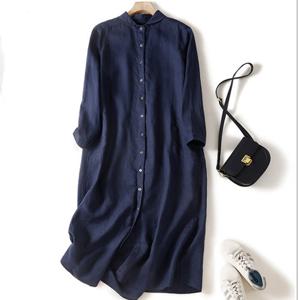 [바바라옷장]245569 - 베이직 셔츠 린넨면롱원피스 셔츠원피스