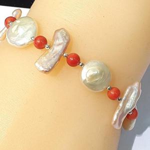 [블루케이] 못난이진주 산호 원석 팔찌240110-18엔틱