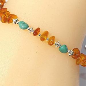 [블루케이] 호박 터키석 원석 팔찌240110-21탄생석