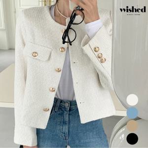 클래식 금장 버튼 노카라 트위드 자켓 (WIACJK042)