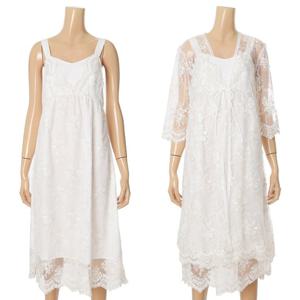 [비비안(언더웨어)]화이트 올망사 꽃자수 시스루 망사가운&원피스잠옷GW8826TGW8826E