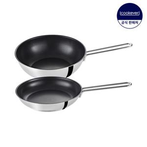 쿡에버 SS이코노미 인덕션 코팅 프라이팬 2종 세트 (팬24+웍28)