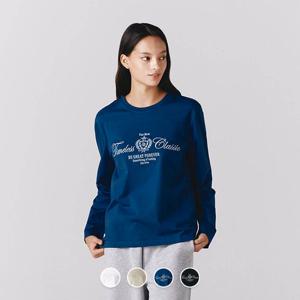 [지오다노/본사] 394502 여 코튼 저지 크루넥 긴팔 자수 티셔츠