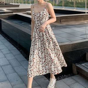 봄원피스 여성 꽃무늬 패턴 끈조절 나시 원피스 ORK140