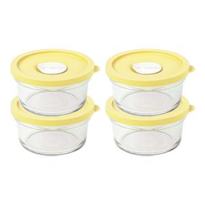 글라스락 렌지쿡 옐로우에디션 햇밥 용기 원형 350ml 4개 세트