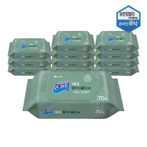 스카트 친환경 생분해 에코 종이물티슈 리필 70매 x 12개 41801