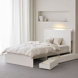 휴먼앤퍼니처 델린 LED 책장 수납 침대 프레임 SS GHM102