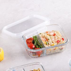 네오플램 웨이브락 칸칸이 내열유리 밀폐용기 직사각 600ml 2칸