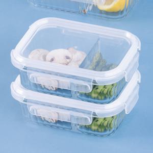 네오플램 웨이브락 칸칸이 유리 밀폐용기 직사각 600ml 2칸 2종