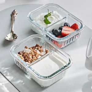 네오플램 웨이브락 칸칸이 유리 밀폐용기 직사각 370ml 2칸 2종