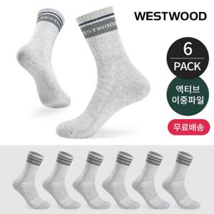 웨스트우드 남성 쿠션 탑링글 컬러배색 등산 중장목양말 6P_LG