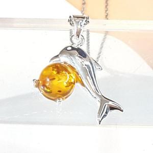 [블루케이] 호박 원석목걸이240319-14돌고래실버925